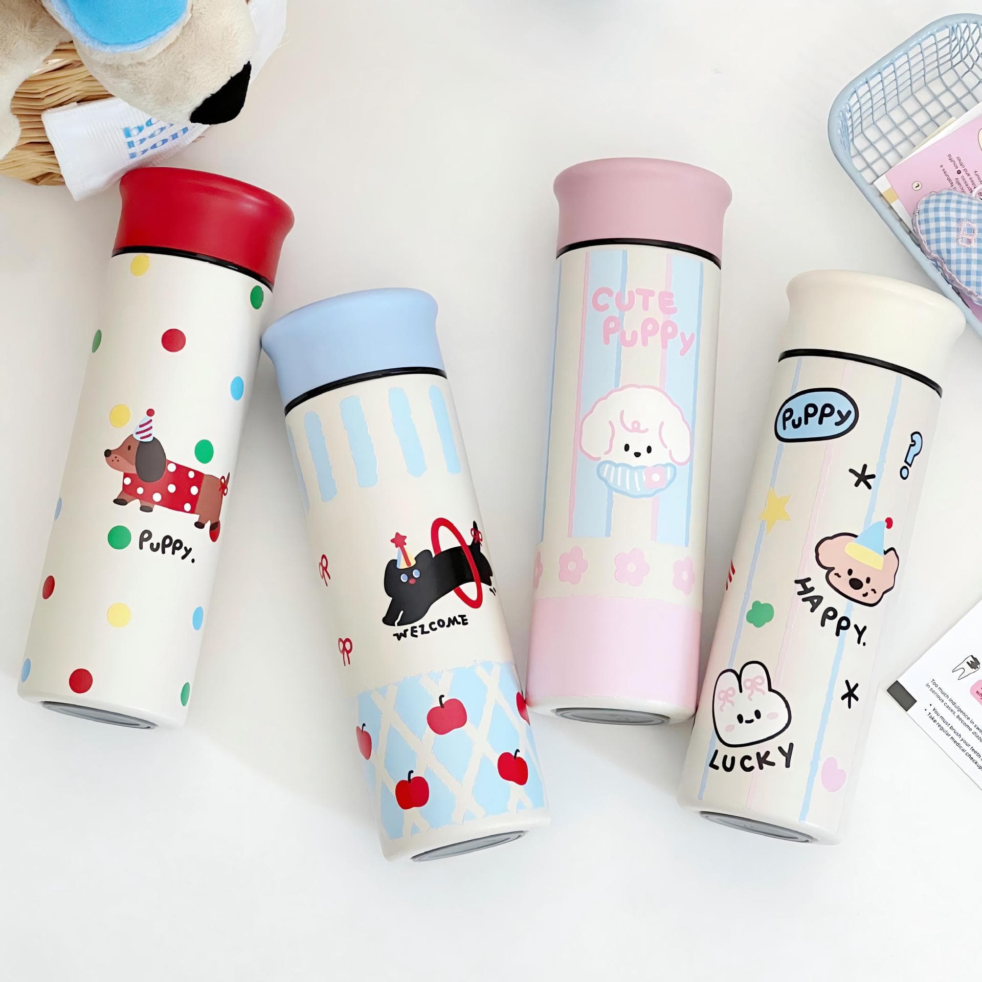 Cute 304 Stainless Steel Insulated Cup for Men and Women Students High Aesthetic Portable Water Bottle with Tea Strainer National Day Gift