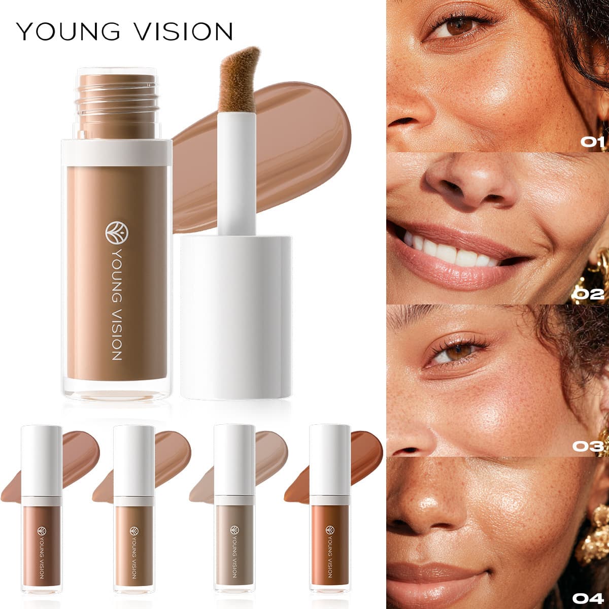 YOUNG VISION 4-Color Liquid Contour, 3D Nose Shadow Multi-Function Horseshoe Brush Head Contour Liquid