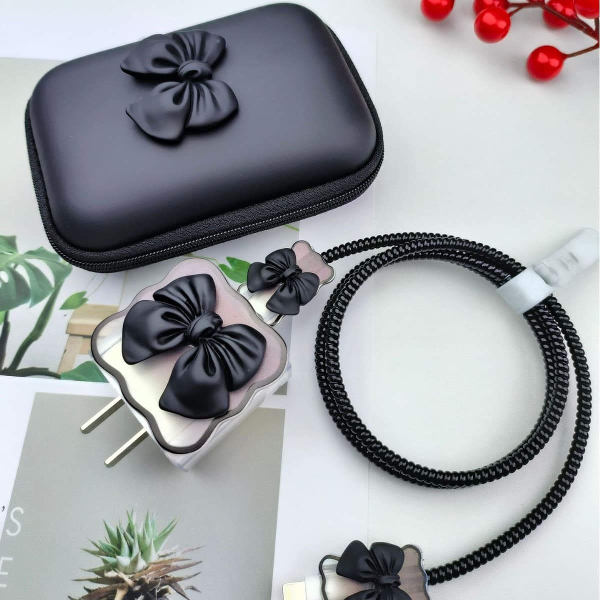 Silicone Wave Butterfly Style EVA Storage Bag for Apple 20W Charger Protective Case, Trendy Storage
