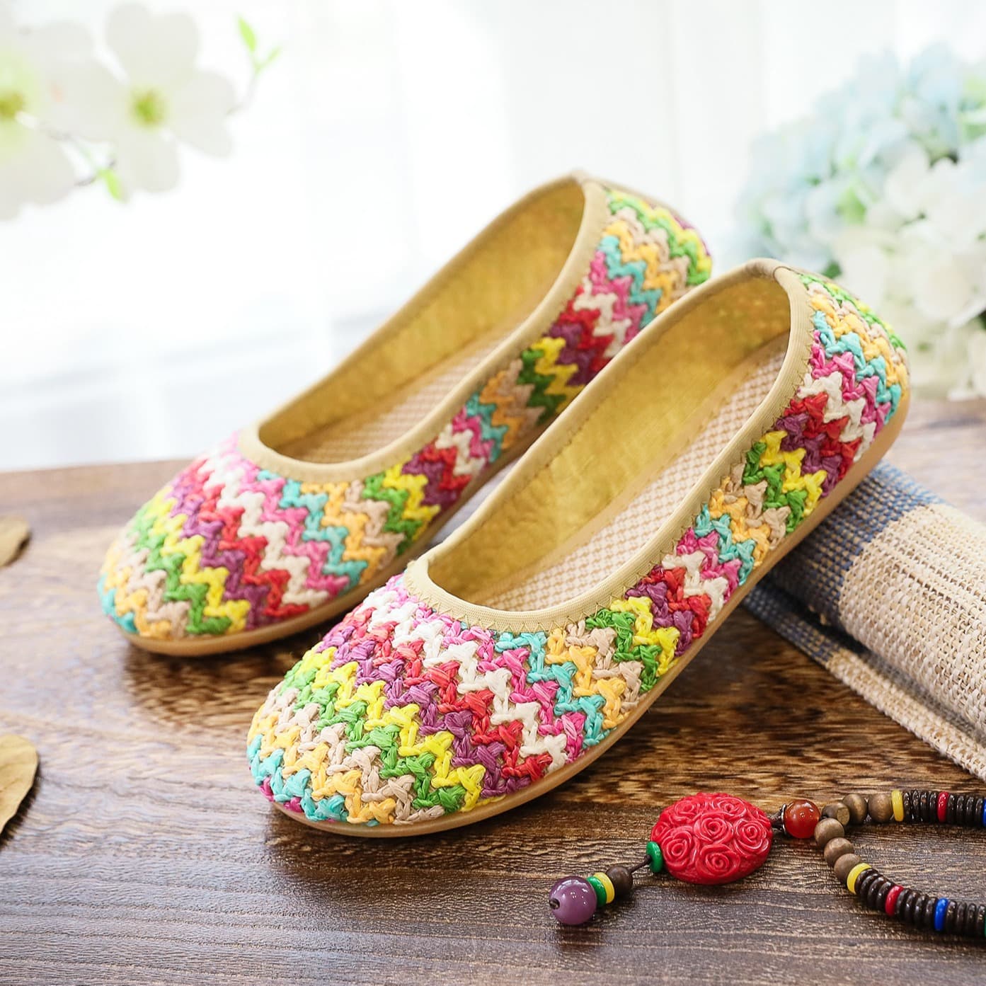 Flat Shoes, Soft Sole Beach Shoes, Woven Cloth Shoes, Summer Sandals, Ethnic Style Breathable Women's Shoes