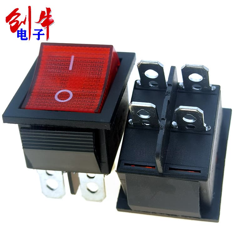 Boat Rocker Switch (4P Red with Light, Two Gears Four Pins) KCD4-201 Copper Pins 25*31mm