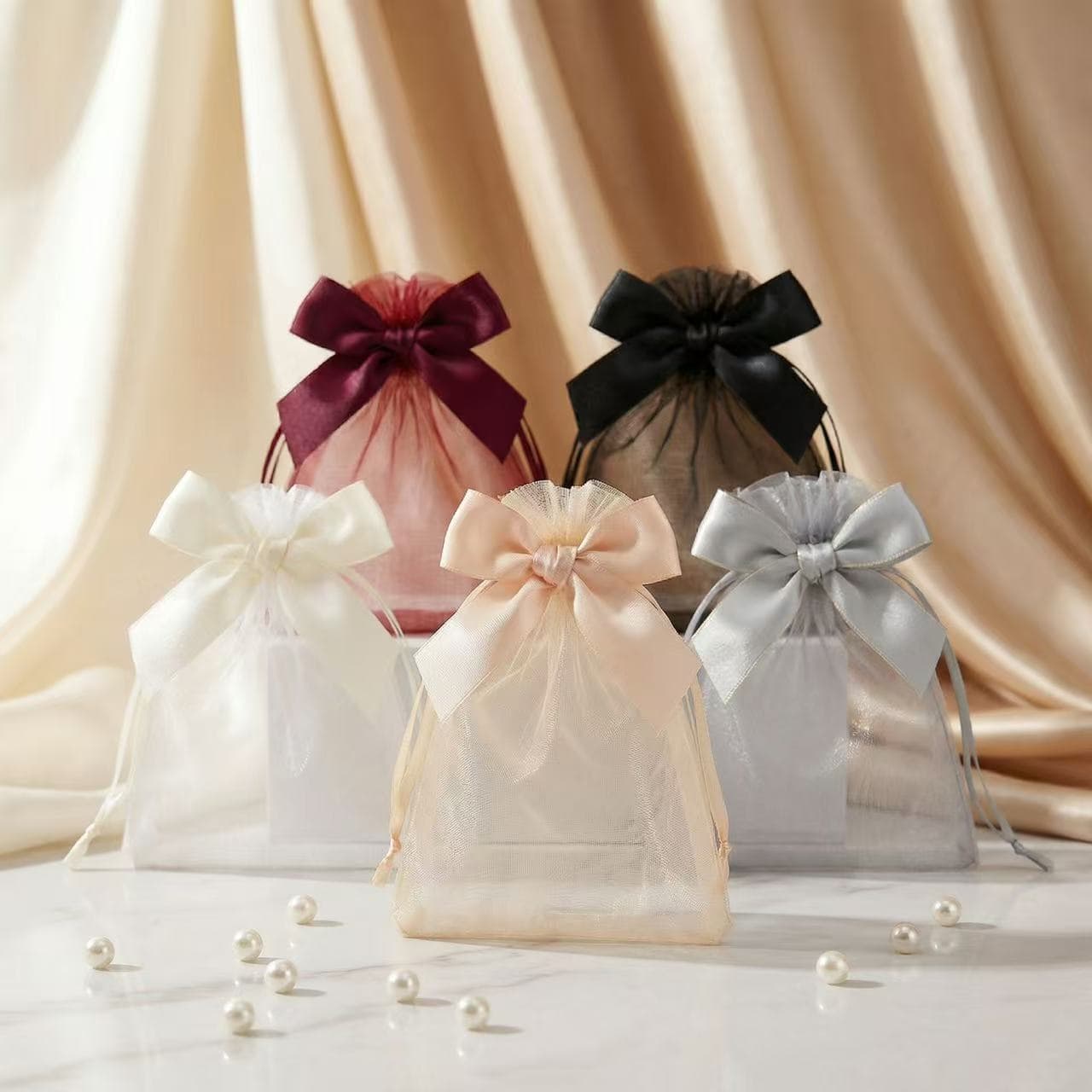 Factory Direct Gift Bag Bow Mesh Bag Souvenir Candy Bag Soap Lipstick Bag Mesh Drawstring Bag