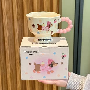 Cute Sausage Dog Stemless Wine Glass, Creamy Ceramic Mug, Women's Couple Coffee Cup, Birthday Gift, Exquisite