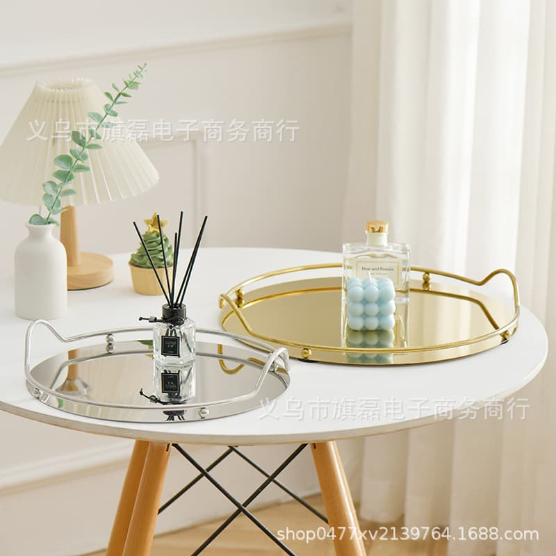 Light luxury hotel home use 304 stainless steel metal tray, INS mirror surface storage decorative display plate for fruits, cakes, and tea.
