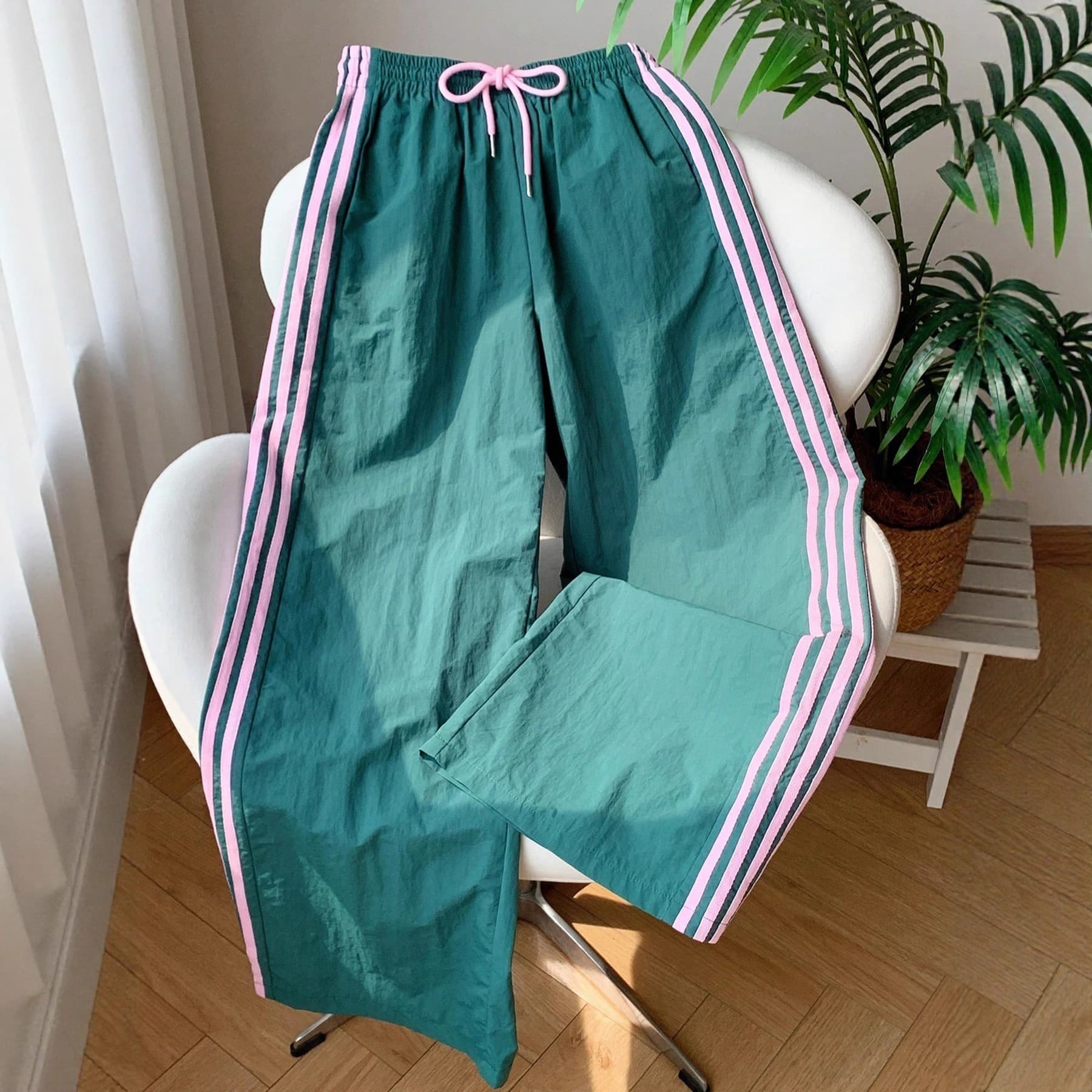 In-Stock Spring and Autumn Amazon Aliexpress Cross-Border Foreign Trade Wide-Leg Pants for Women with Side Stripes and Elastic Waist Casual Long Pants