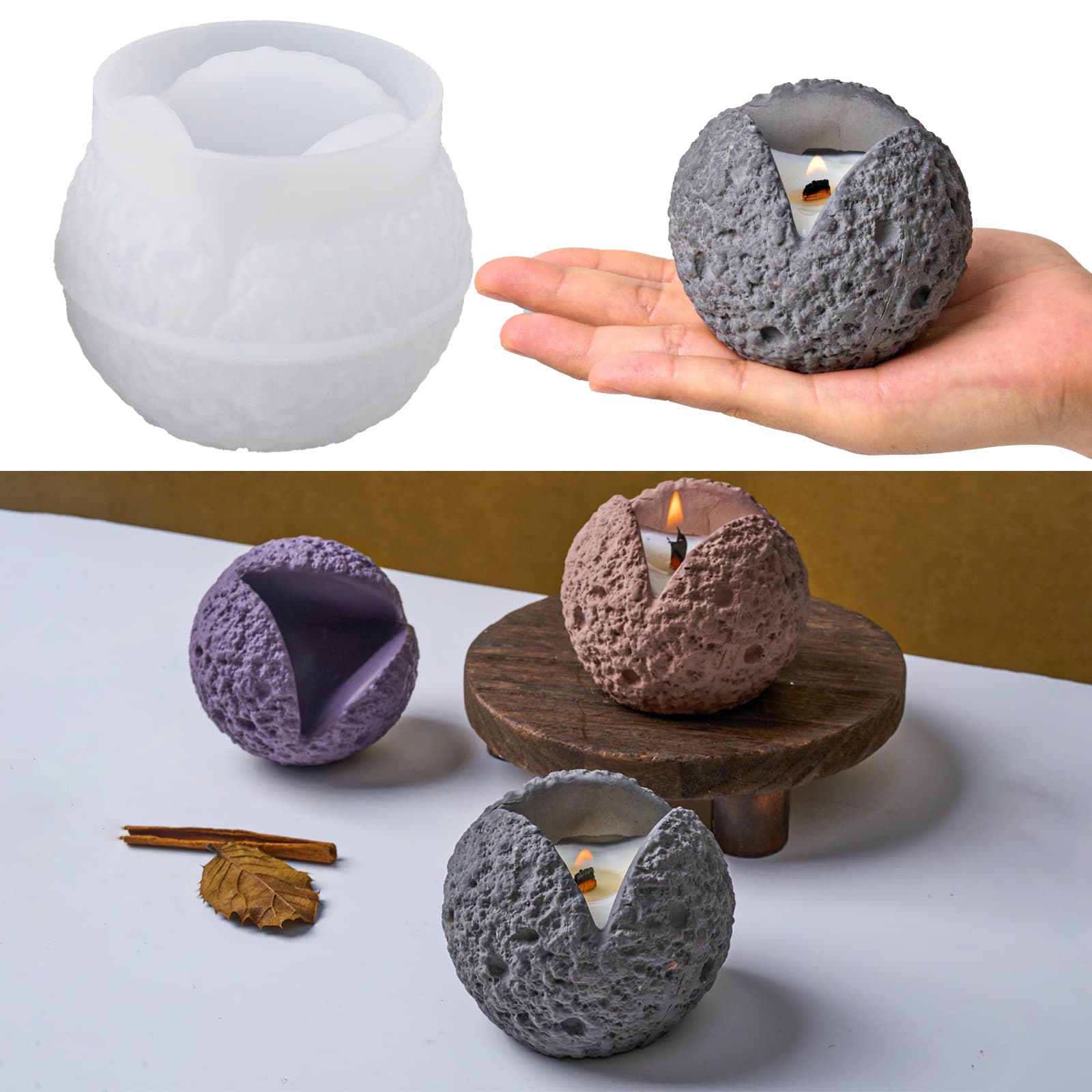 DIY Aromatherapy Candle Jar Silicone Mold - Spherical Crater Scented Gypsum Decoration Storage Epoxy Resin Mold