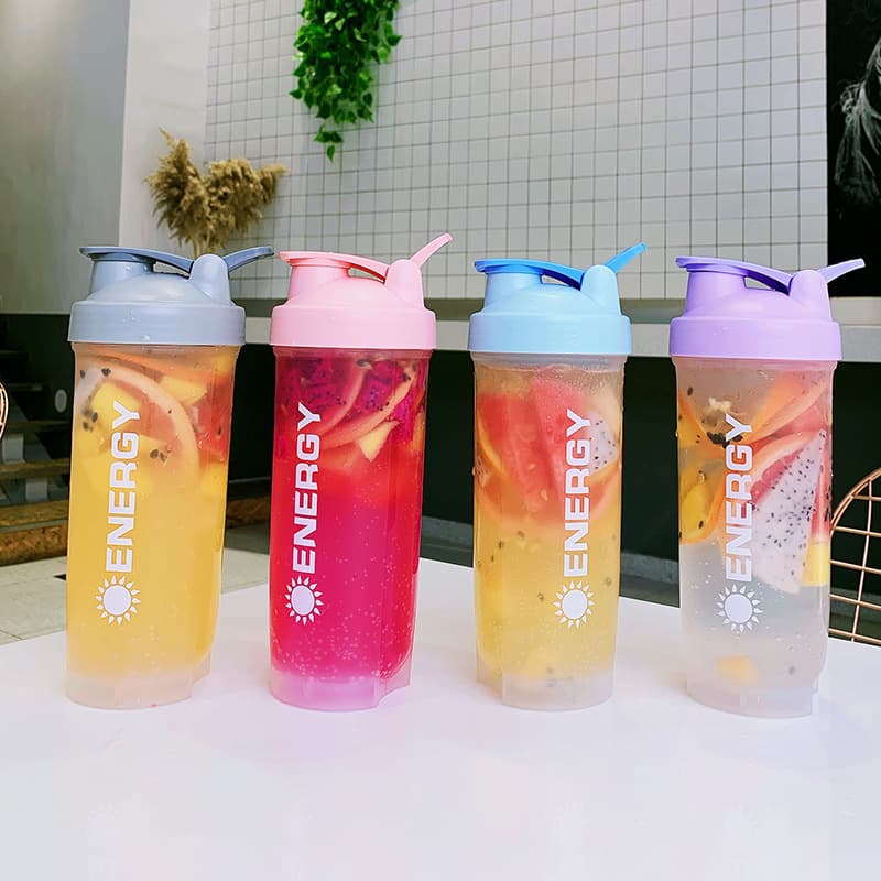 Large Capacity Portable Fitness Sports Water Bottle Cute Protein Powder Shaker Cup Student Space Cup Anti-Fall Leakproof Round Cylinder