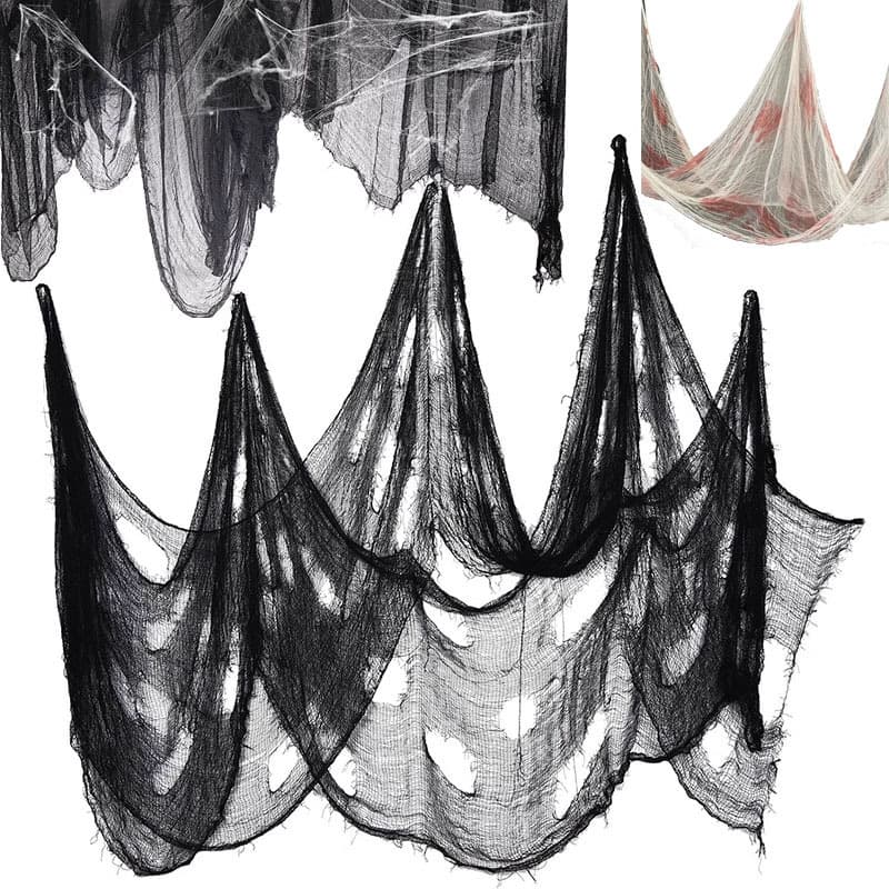 Halloween Haunted House Horror Scene Setup with Antique-Style Distressed Rag Hanging Decor for Themed Party Escape Room Wall Decoration
