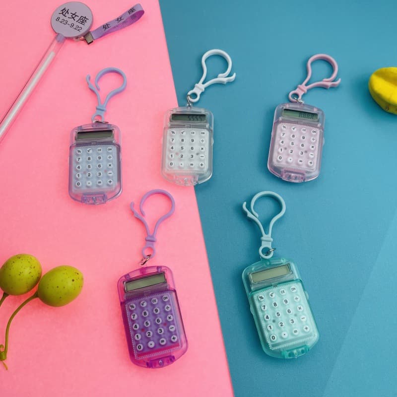Mini Calculator with Transparent Flip Cover Keychain: Silent, High Aesthetics, Compact, Portable, Minimalist Student Exam Computer