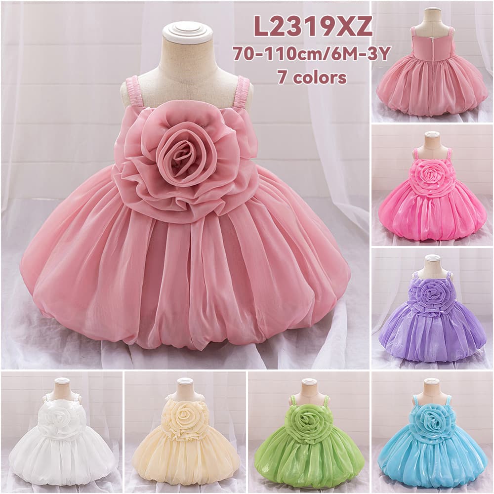 Little Princess First Birthday Gown, Girls Princess Dress with Large Flowers, Solid Color Tutu Dress, Flower Girl Wedding Dress for Toddler Girls