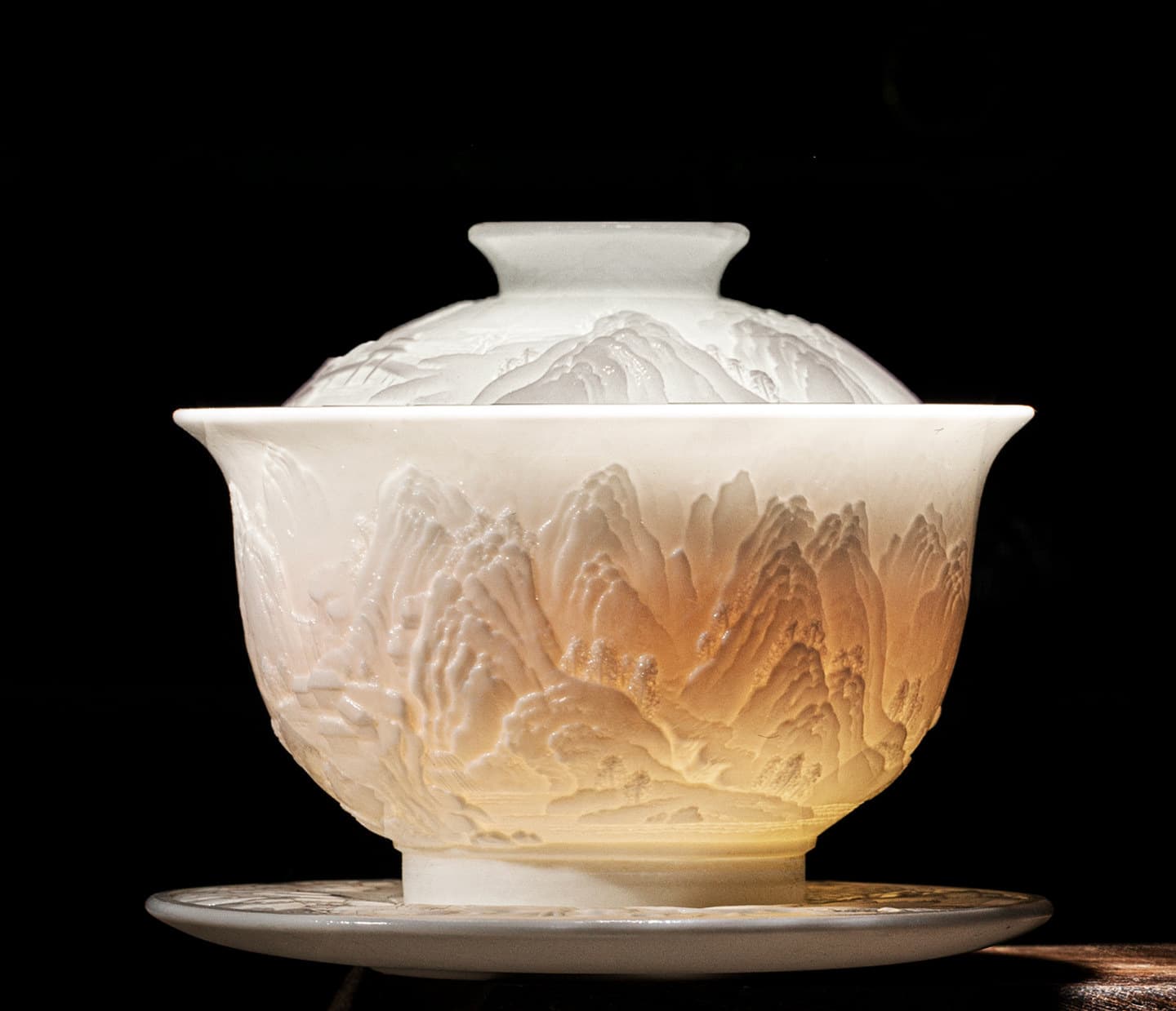 Jingdezhen Three-Talent Covered Tea Bowl Kung Fu Ceramic Tea Set Light Luxury Gift for Men and Women Personal Use