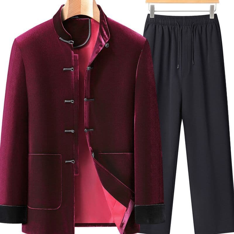 2025 Middle-Aged and Elderly Tang Suit Men's Spring and Autumn Jacket New Chinese Style Dad's Zhongshan Suit Elderly Hanfu Set