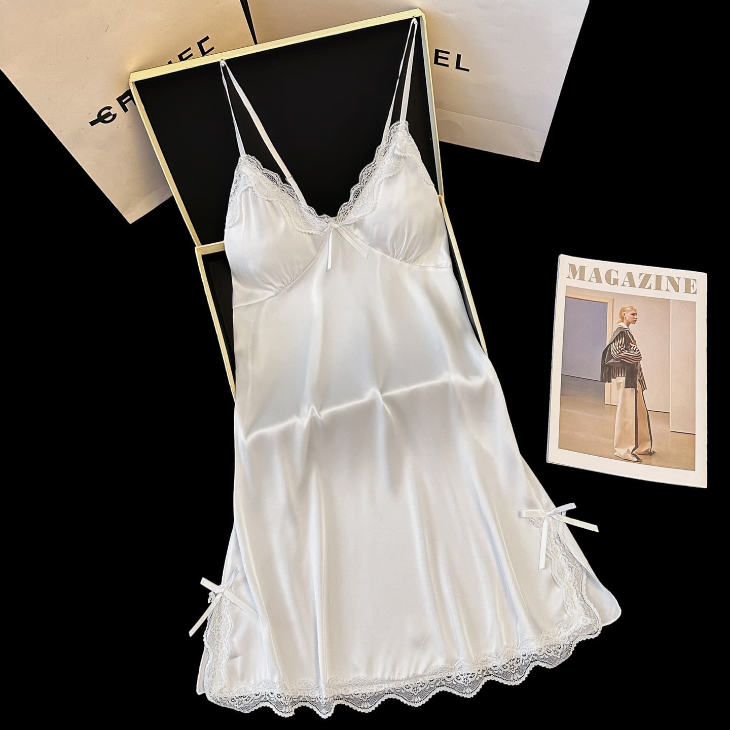 2026 New Sexy Pajamas Women's Lace Suspender Nightgown with Breast Pad Summer Pure Desire Wind Ice Silk Light Luxury Home Clothes