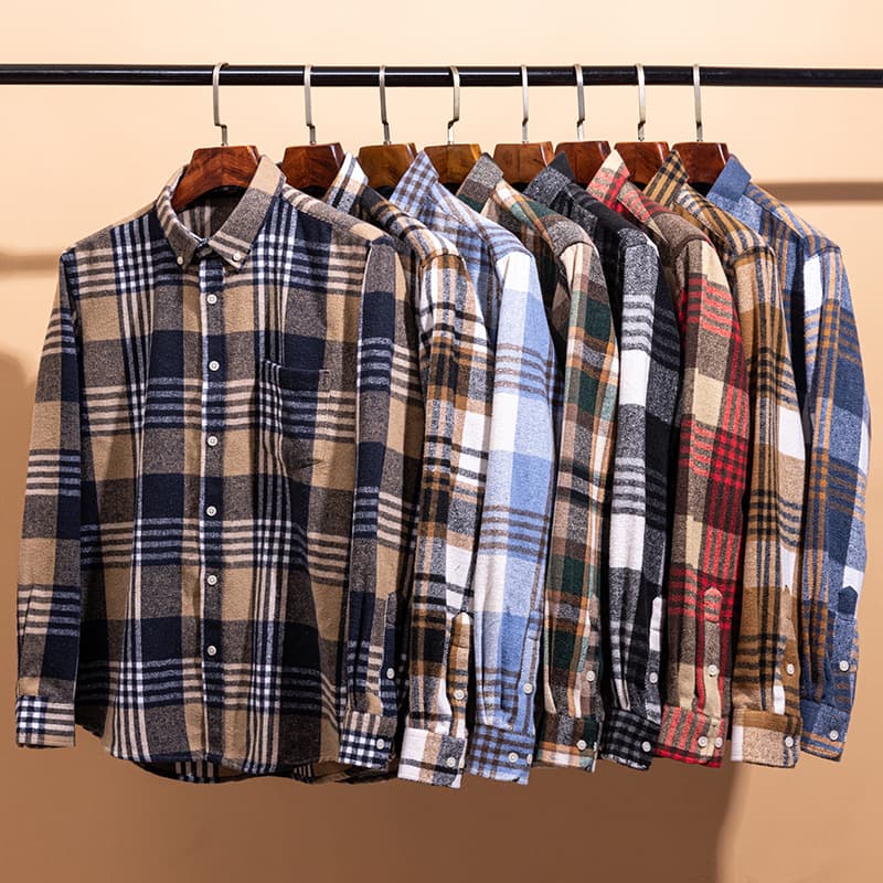 Flannel cotton shirt, autumn and winter style, plaid men's shirt, fashionable, thick, long-sleeved shirt, wholesale.