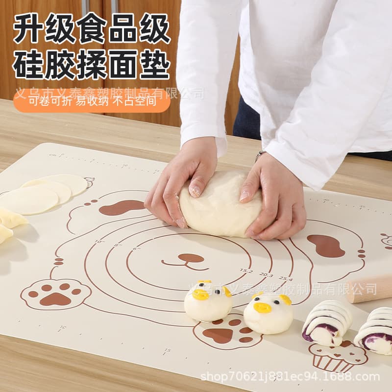 Bear Kneading Mat Household Thickened Silicone Pad Rolling Mat, Cute Cartoon Baking Panel Pastry Board Large Dough Mat