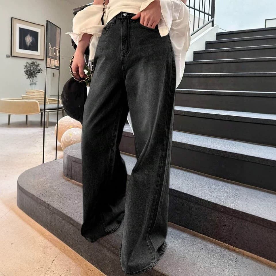 American Retro Black Gray Wide-Leg Jeans for Women 2026 Summer New Straight Loose High-Waist Slimming Floor-Length Pants