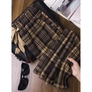 Women's Pants New 2026 Spring/Autumn Hot Style Plaid Wide-Leg Pants High-Waist European Style Casual Pants Loose Slimming Trendy