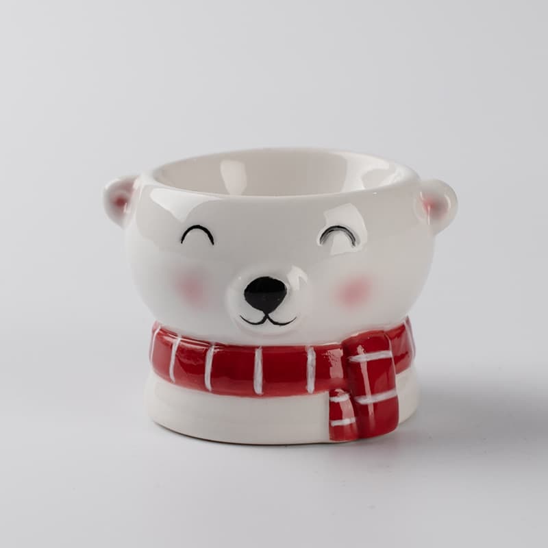 Ceramic Christmas Polar Bear Shaped Egg Cup Hand-painted Cute Style Kitchen Rice Bowl Daily Use
