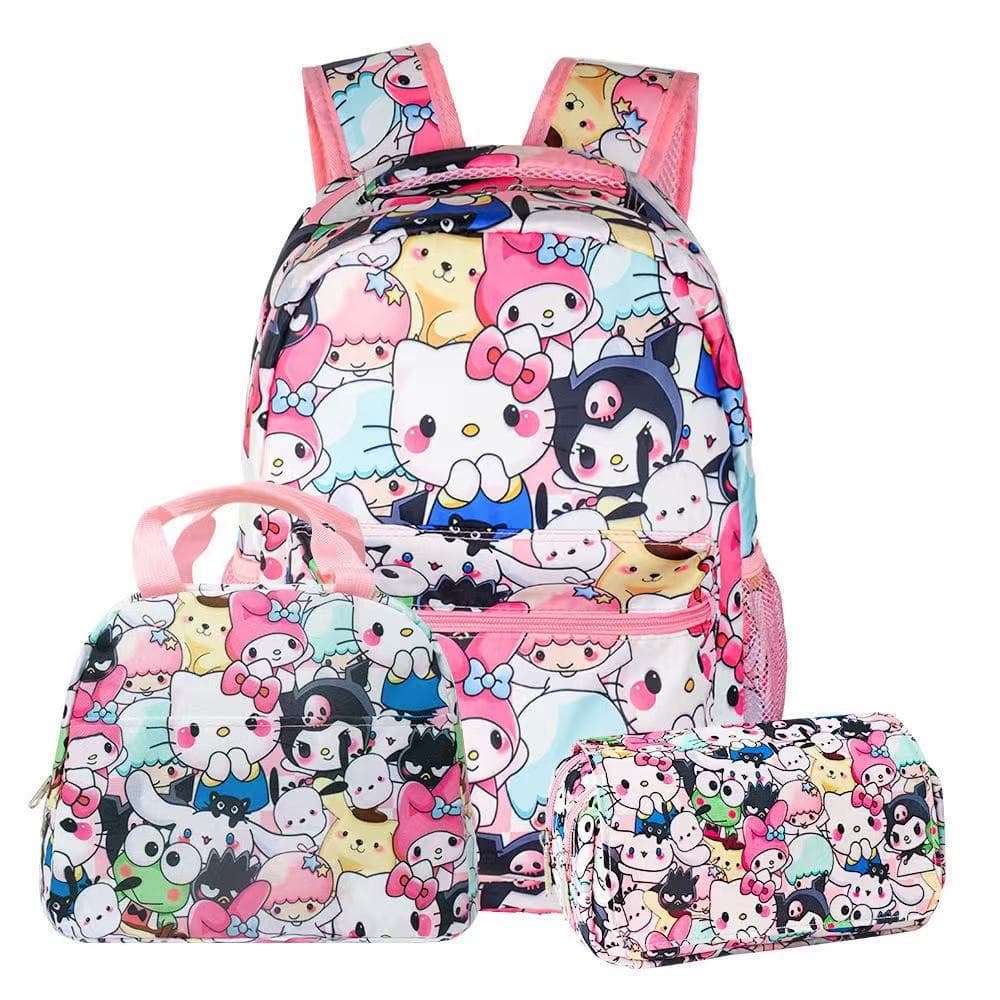 Cross-border Stitch ready-made three-piece backpack, fashionable school bag for primary and secondary school students, large-capacity travel bag for men and women