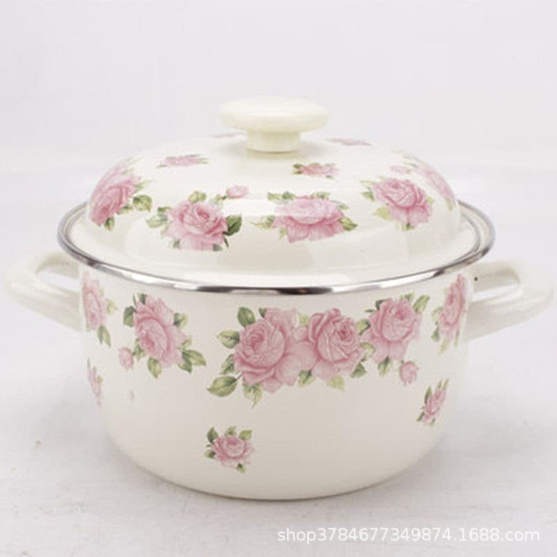 Thickened Enamel Home Double-handled Milk Pot, Soup Pot, Induction Stewing Pot, Instant Noodles, Universal for Gas Stoves