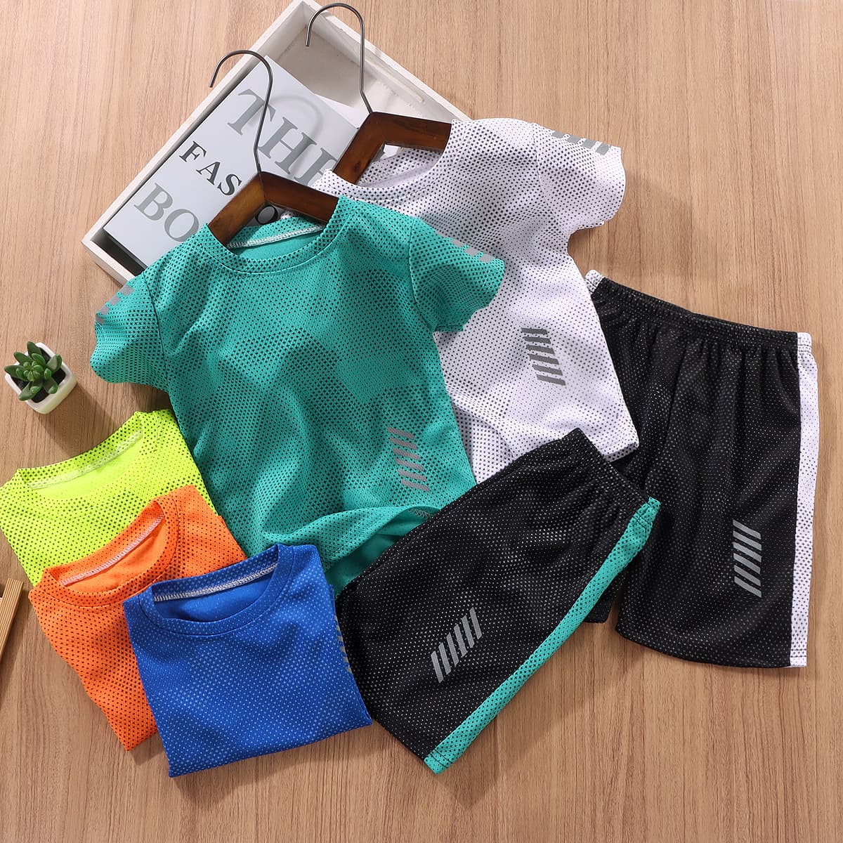 Children's Short Sleeve Running Sportswear Quick-Dry Summer Thin Pullover Shorts Set Custom Processing