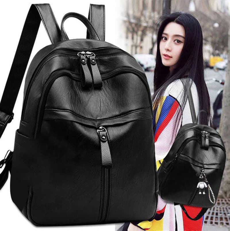 Backpack for women Korean style fashion pu soft leather trendy bag simple black casual backpack for women single shoulder crossbody bag for women