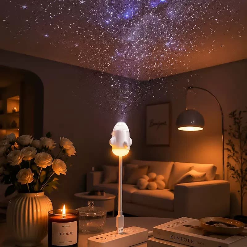 Cross-border popular small table lamp bedroom bedside night sleep eye protection baby feeding USB starry sky projection night light