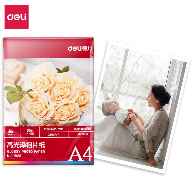 Deli 11825 Photo Paper A4 High-Gloss Photo Printing Paper, Album Paper, Adhesive Camera Paper, Wholesale Photo Paper