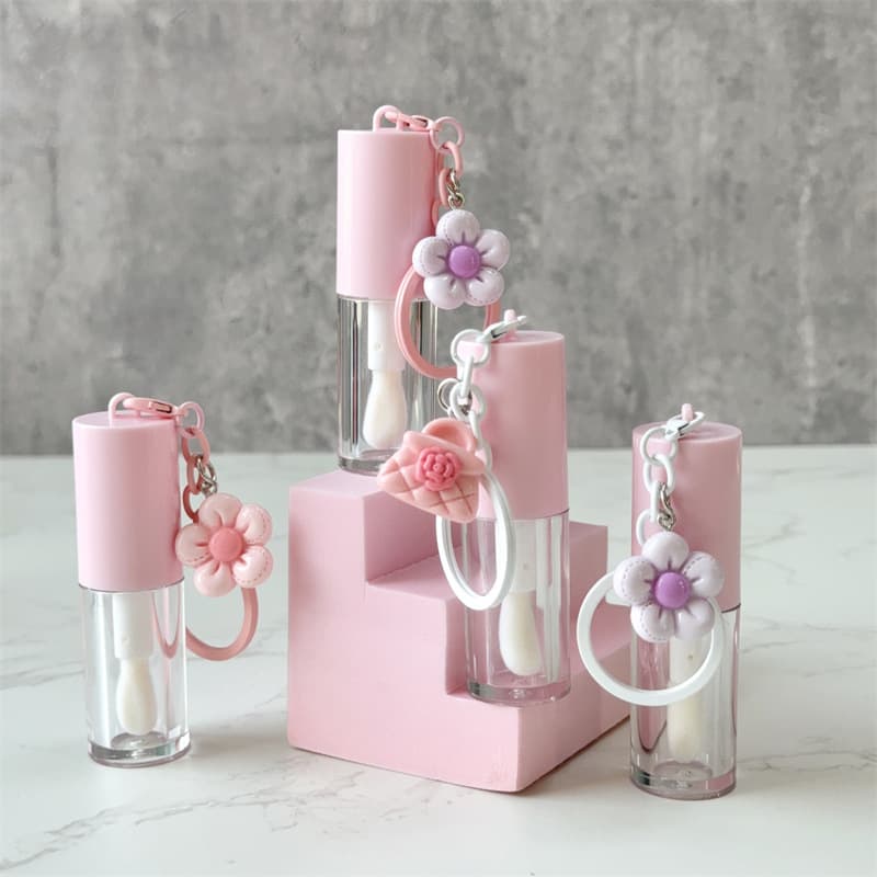 In Stock 4ml Pink Lip Gloss Tube Packaging with Hole for Keychain Attachment Empty Bottle