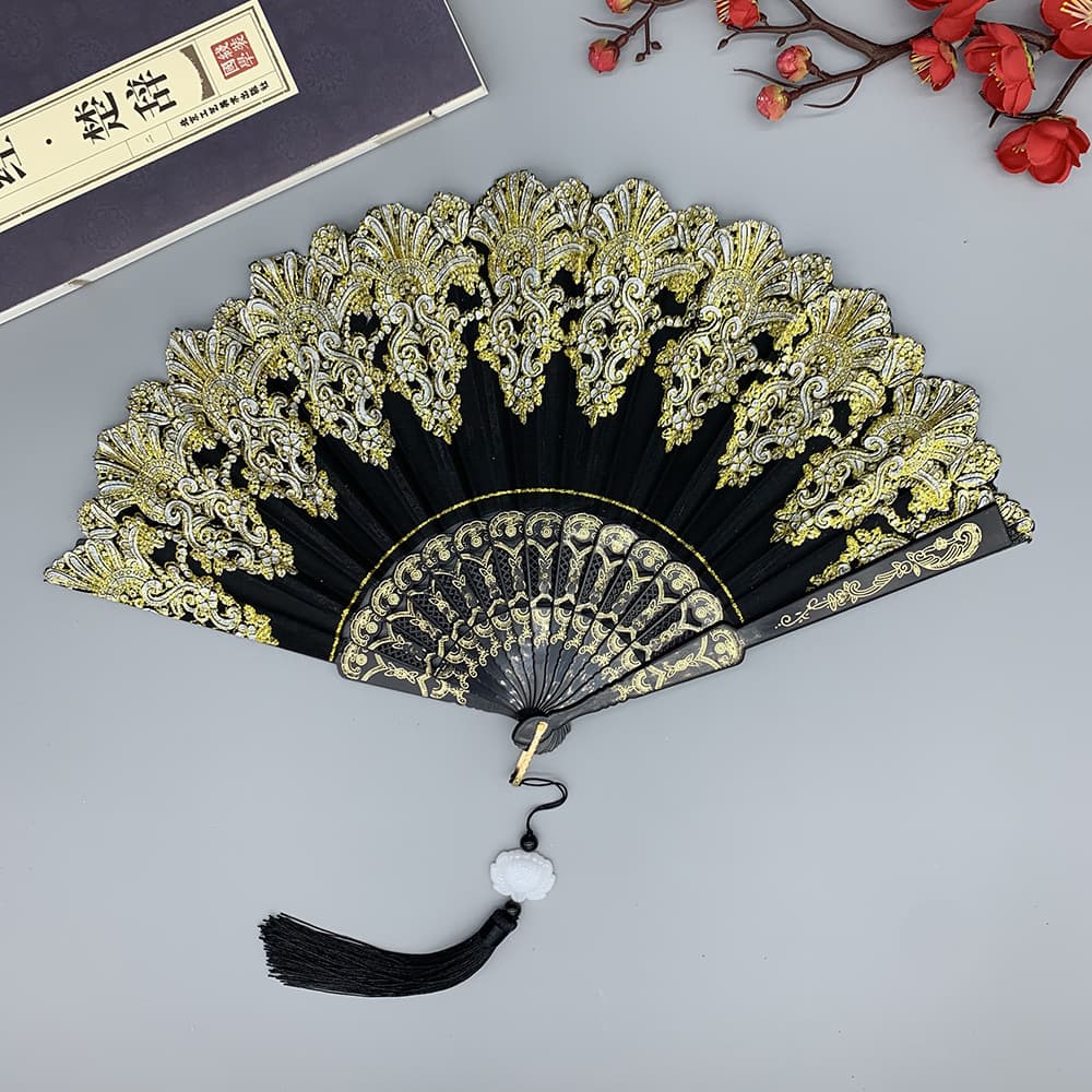 Chinese-Style Auspicious Cloud Pattern Ancient Folding Fan Plastic Dance Chinese Style Folding Fan Factory Direct