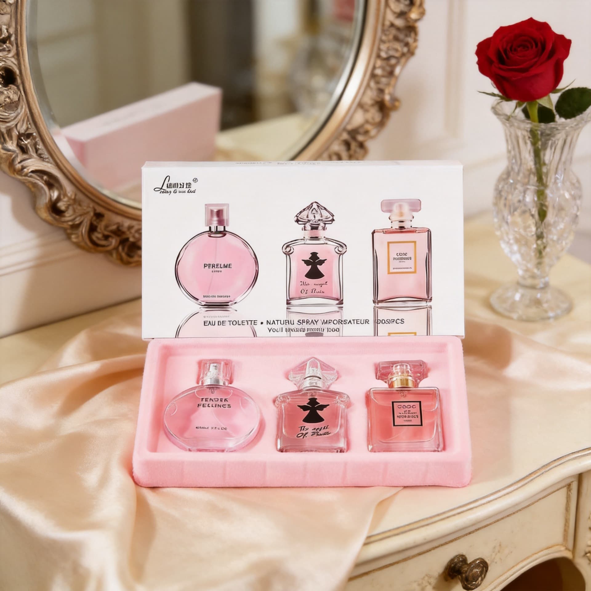 Elegant Women's Paris Angel Three-piece Set Small Black Dress Ladies Perfume Fresh Long-lasting Light Fragrance Gift Box Set