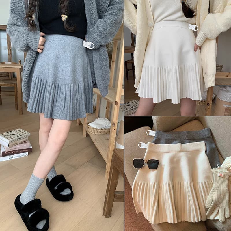 Tmall Quality Maternity New Autumn Winter Simple Pleated Skirt Knitted Wool Non-Belly Adjustable Half Skirt