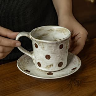 Wabi-Sabi Speckled Coffee Cup Ceramic Cup and Saucer Set Home Rustic Stoneware Mug Light Luxury Premium Cup and Saucer