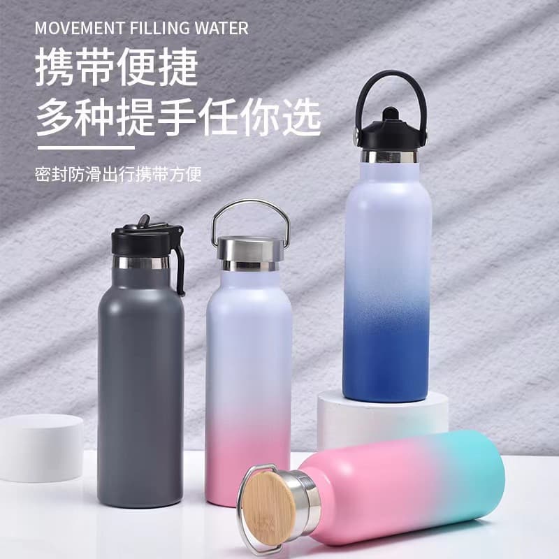 Cross-border Stainless Steel Sports Water Bottle Outdoor Portable Large Mouth Bottle with Bamboo Lid Large Capacity Thermos Insulated Cup