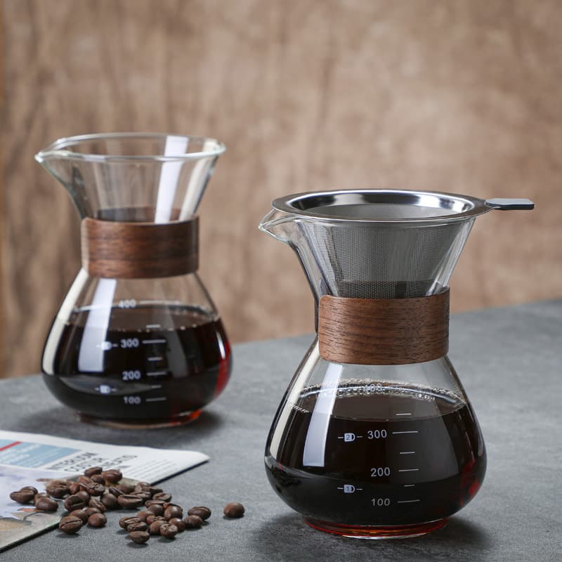 Wholesale Pour Over Coffee Carafe Glass Sharing Set with Filter Dripper Glass Drip Cone for Home Use