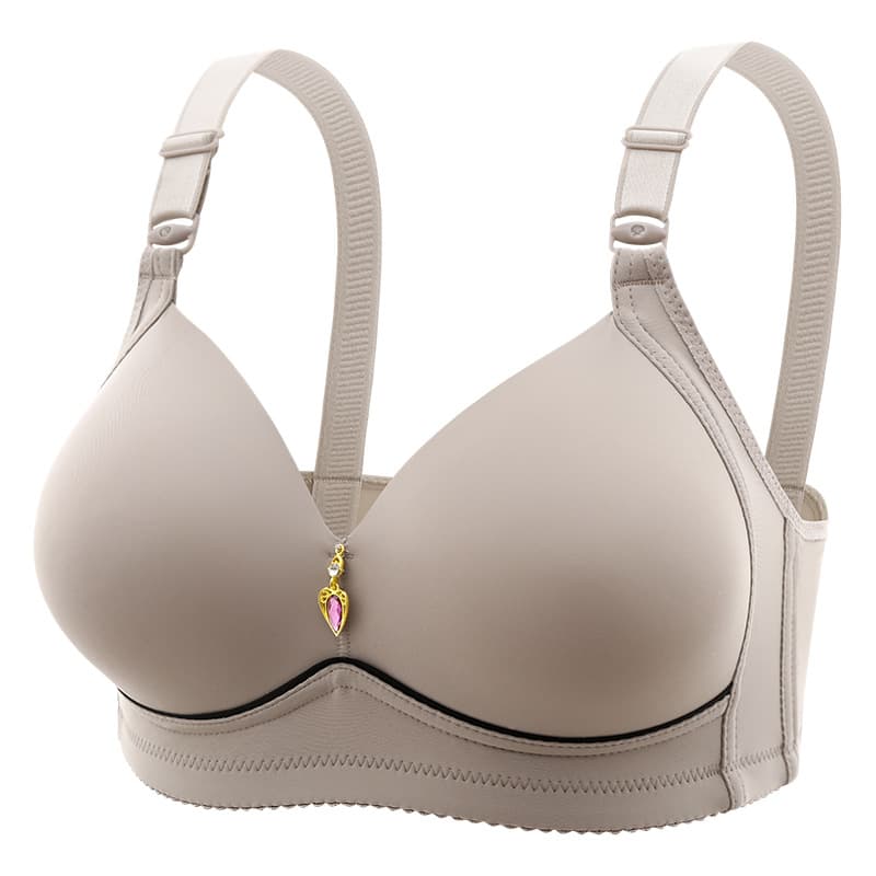 Plus Size Non-Magnetic Wire-Free Push-Up Side-Smoothing Adjustable Bra for Full-Figured Women, Smooth Surface Four-Row Hook Closure