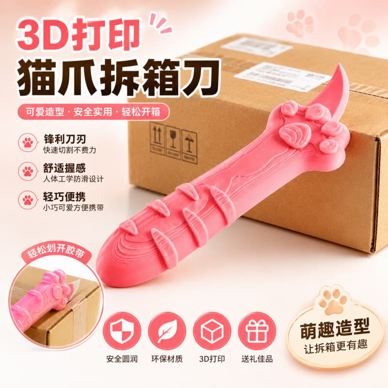 3D printed cat paw box opener cute style dog paw portable gift box cutting hand account unboxing express box opener