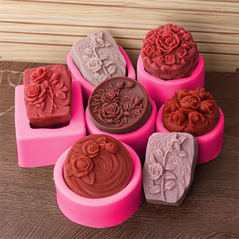 Embossed rose soap silicone mold rectangular round aromatherapy candle mold DIY baking cake mold