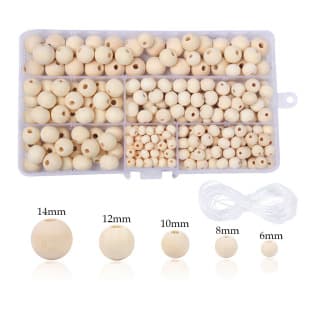 6-14mm Creative DIY Beech Wood Beads with Storage Box and Dividers Loose Beads Buddha Beads with Elastic Cord Set