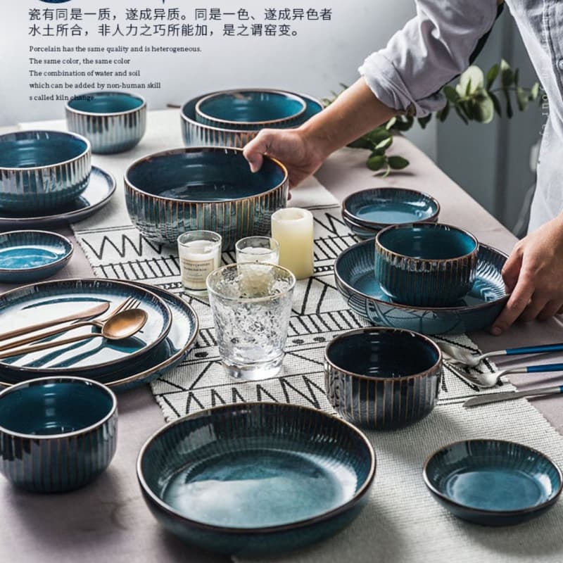 Solid Color Retro Ceramic Bowl Set - Home Thick Large Serving Bowl Deep Plate Ramen Bowl Japanese Kiln Variable Soup Bowl Slight Imperfections