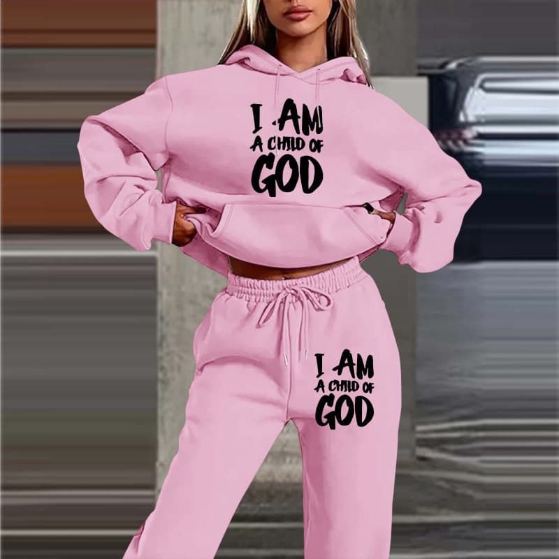 2025 Cross-Border European and American Trendy Fleece Sweatshirt and Sweatpants Set New Women's Letter Print Hoodie Women's Set