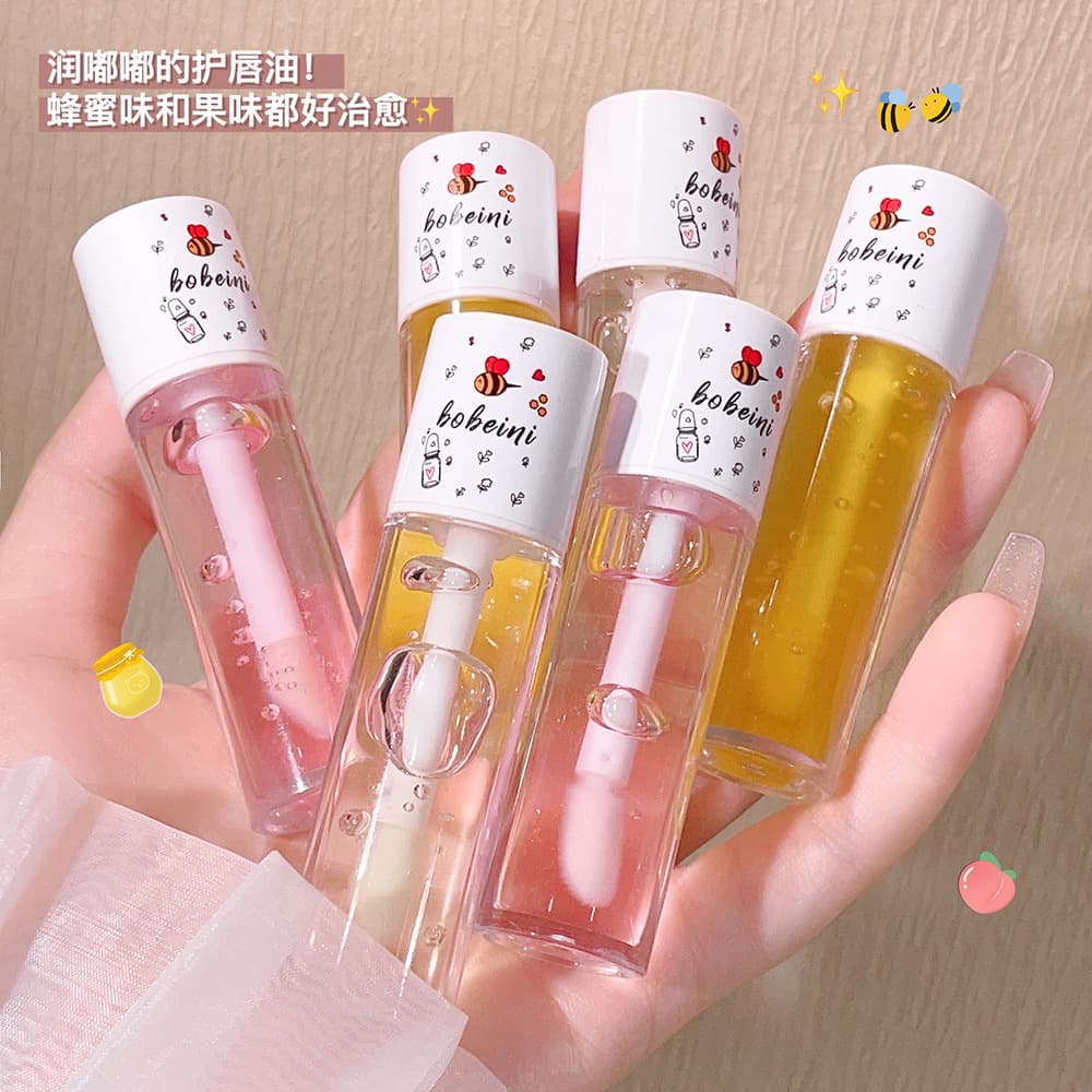 Bee Lip Oil Lip Care Water Glass Transparent Lip Gloss Women Plump Lip Moisturizing Oil