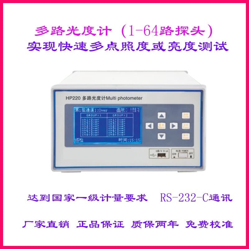 HP220 Multi-channel Photometer for Illuminance or Luminance Multi-point Measurement, Screen Brightness, and Indicator Light Testing