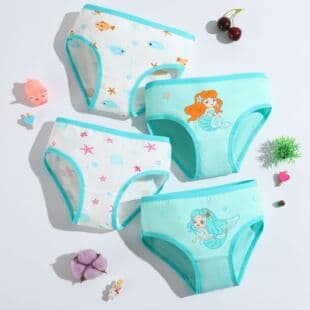 Pure Cotton Girls' Underwear Kids Briefs Cute Kitten Print Toddler Shorts Ages 2-12 Factory Direct