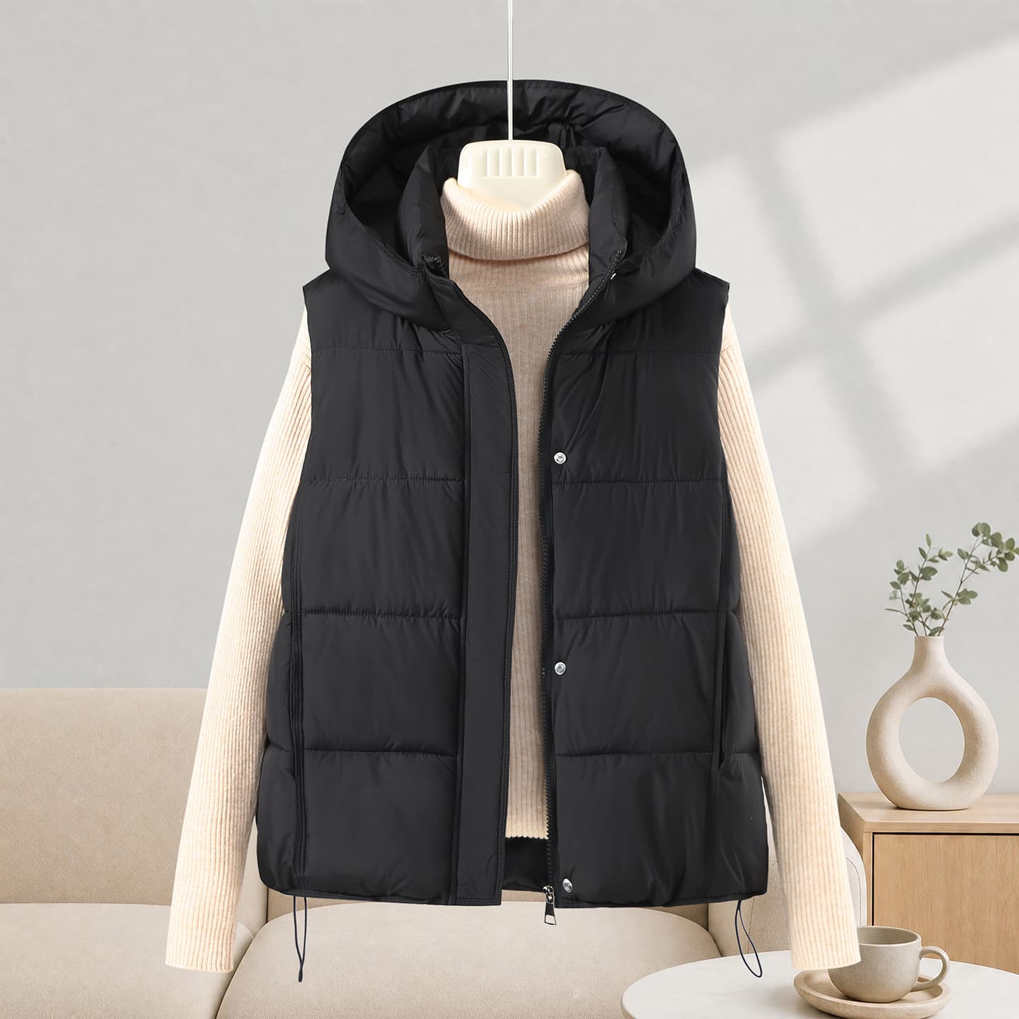 Fall Winter New Hooded Loose Outerwear Vest Sleeveless Vest Plus Size Thick Age Reducing Down Cotton Vest Women