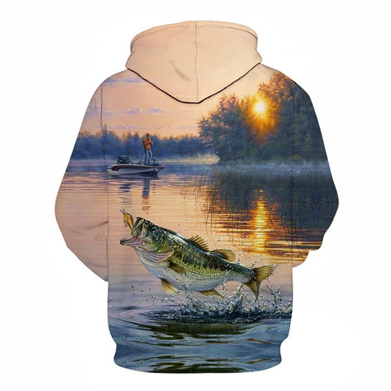 New Custom Cross-Border Fashion Trendy Fishing 3D Print Hoodie for Men and Women Animal Pullover Wholesale
