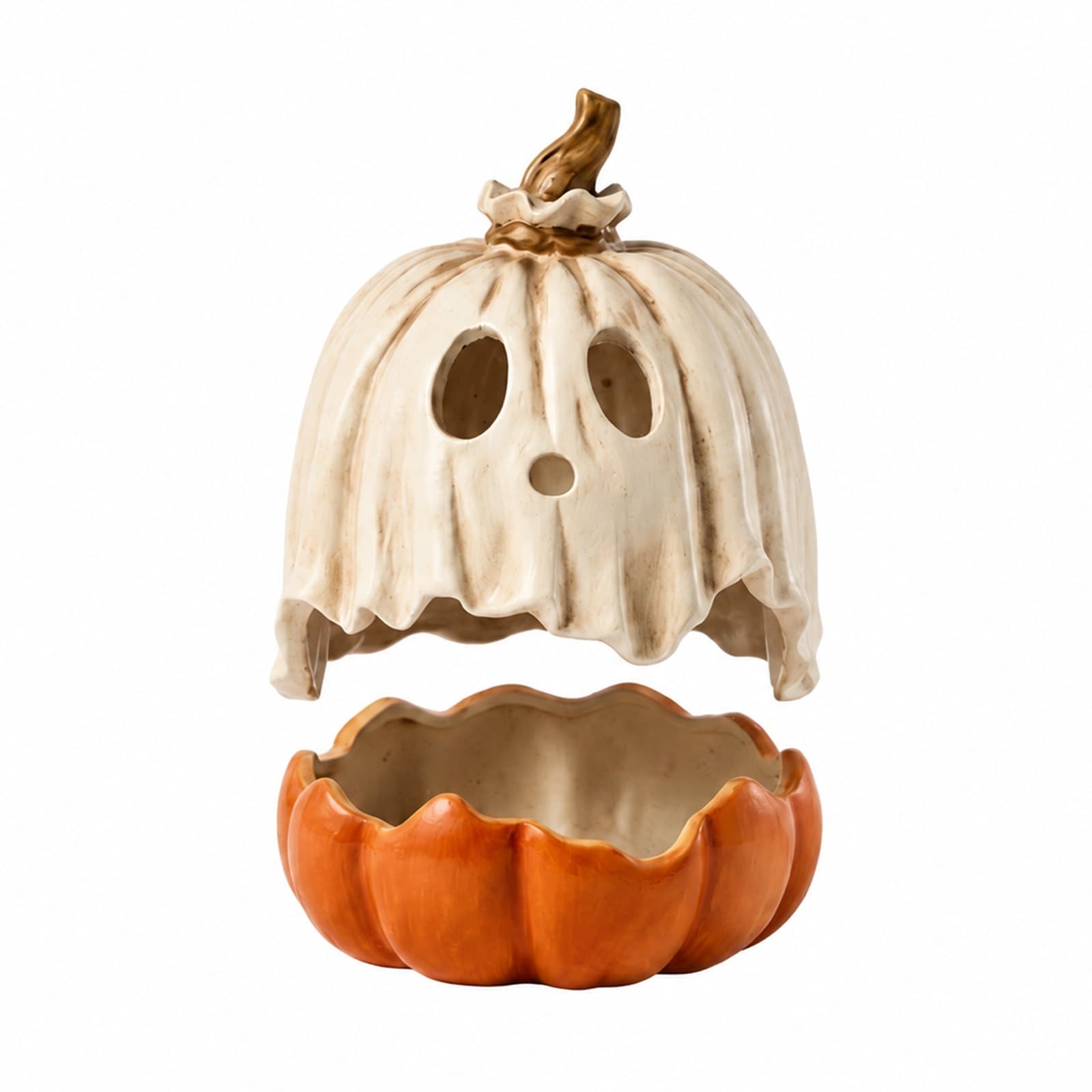 Vintage Distressed Halloween Pumpkin Candle Holder Decoration Cross-border Halloween Trick-or-Treat Ghost Container Split Pumpkin