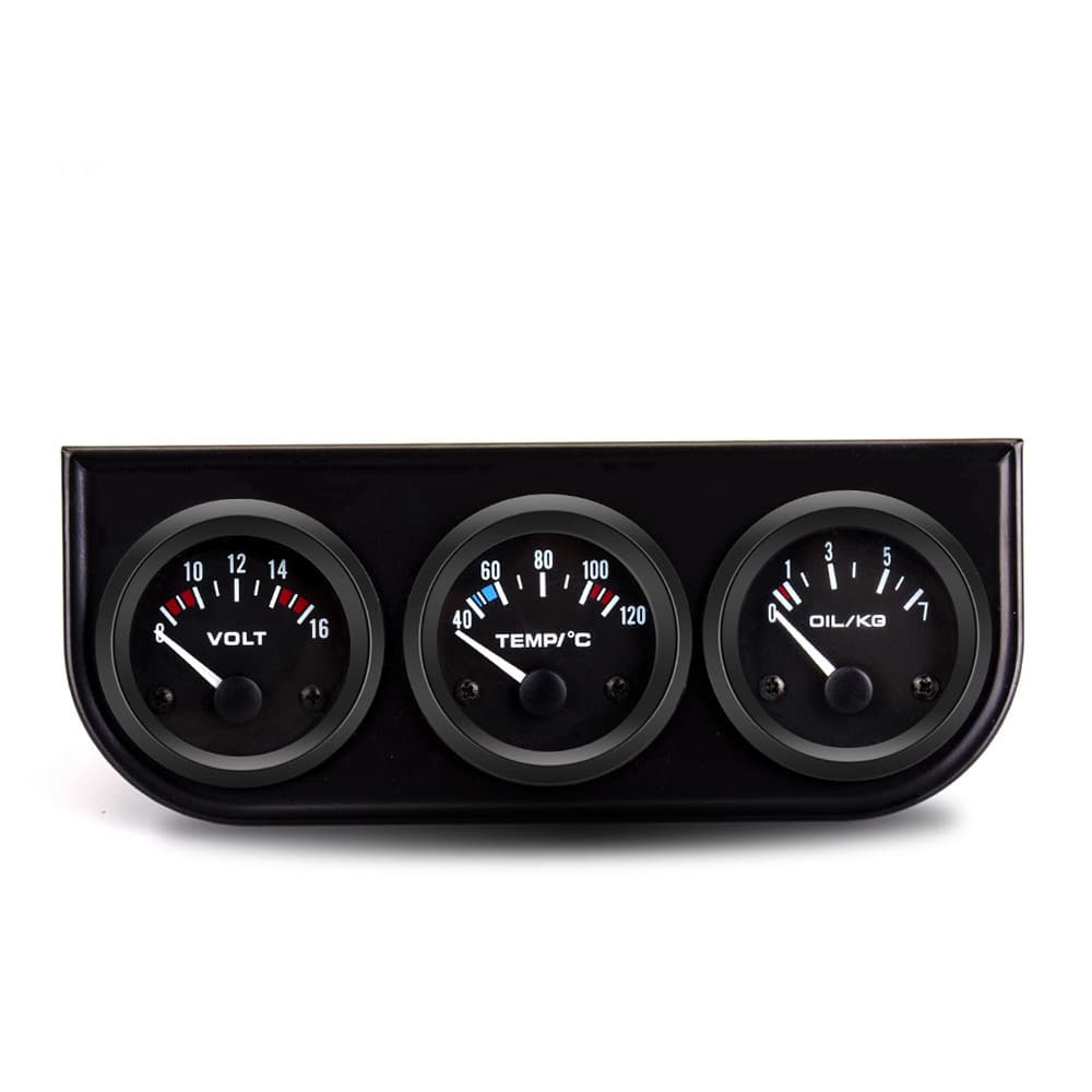 Cross-border hot-selling modified car water temperature oil pressure voltage triple gauge 2-inch 52MM black three-in-one triple gauge