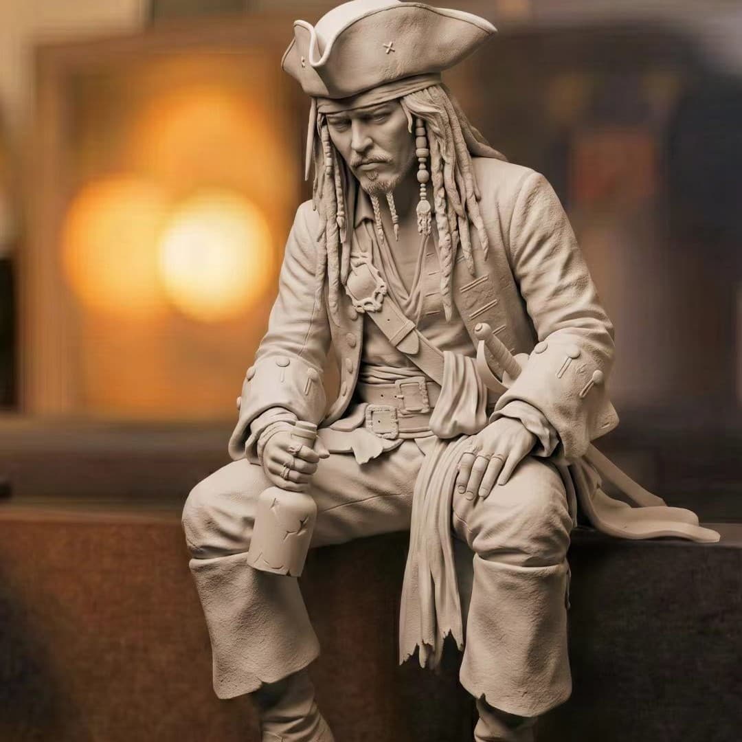 New 3D Printed Captain Jack Sparrow Sitting on Edge Figurine Desktop PC Case Bookshelf Windowsill Decor