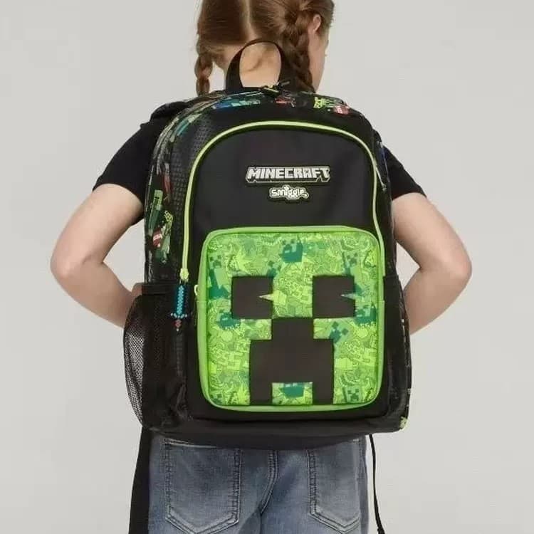 Australian Smiggle Backpack for Primary School Students, Minecraft Cartoon Large Capacity Backpack and Lunch Bag Set Series Trendy
